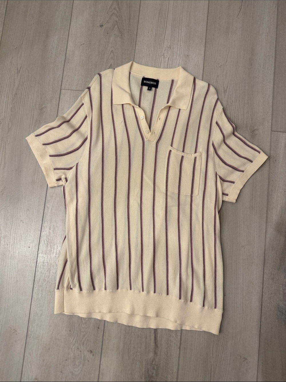 Bonobos Cream Polo with Pinstripes